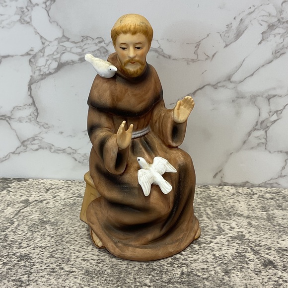 vintage Other - Vintage Sitting St. Francis of Assisi Catholic Sanmyro Japan Porcelain figurine